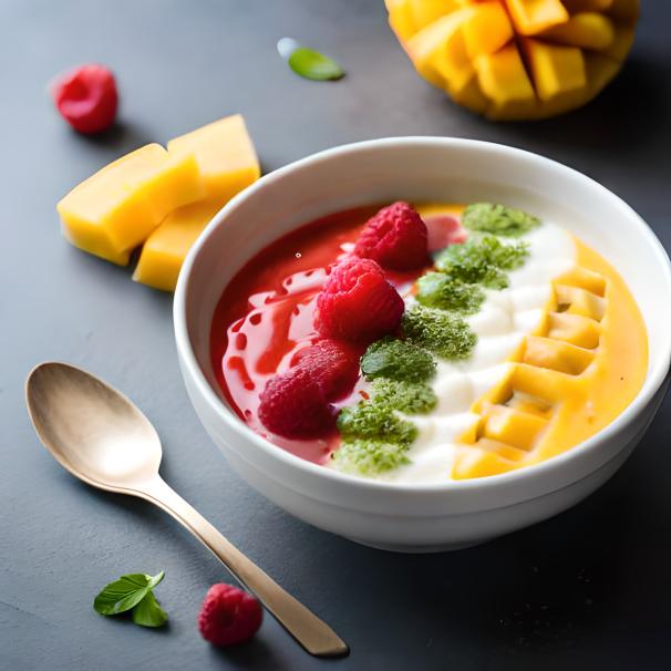 Mango Smoothie Bowl with Raspberry Sauce